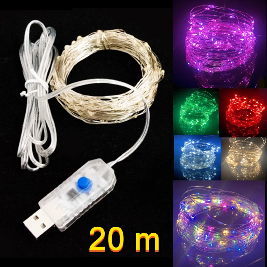 Guirnaldas de Luces Led de alambre de cobre, guirnaldas de Luces LED alimentadas por USB, 8 modos, lámpara para exteriores, guirnalda de Luces para decoración de fiesta de Navidad y boda