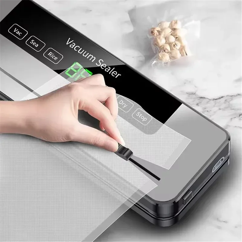 Máquina selladora al vacío eléctrica para el hogar, operación con un solo toque con cortador incorporado, herramienta de envasado de almacenamiento de alimentos para cocina