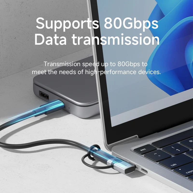 Hagibis-Adaptador USB C a C de 240W con cordón, convertidor de 80Gbps y 90 grados, adaptador USB4 de vídeo 8K para MacBook iPhone 17 Pro Tablet