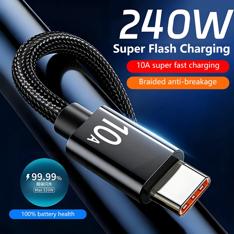 Nuevo cable USB tipo C de carga súper rápida de 10A y 240W para transferencia de datos, compatible con Xiaomi, Redmi, Huawei, en longitudes de 0.3/1/1.5/2/3m.