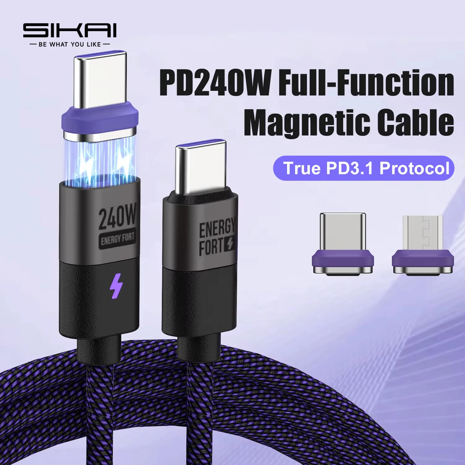 Cable de carga magnético de 240W PD3.1 5A Cable USB C de carga rápida Cable cargador de teléfono magnético para iPhone 17 Pro Max Samsung Xiaomi