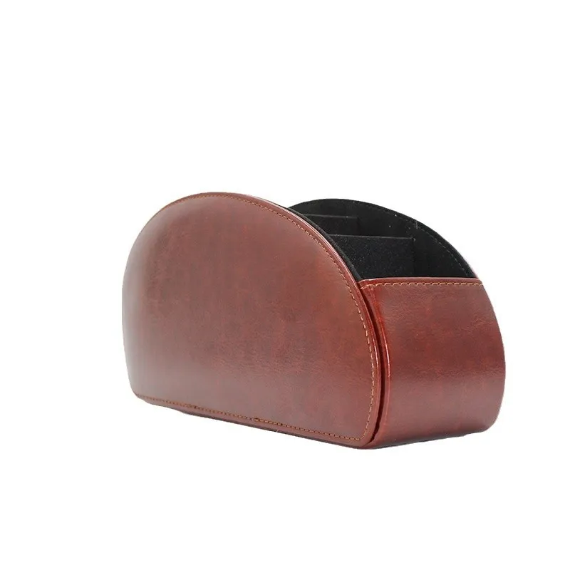 Organizador de cuero de 5 rejillas, soporte para teléfono y Tv con Control remoto, caja de almacenamiento de escritorio, cepillo de cosméticos