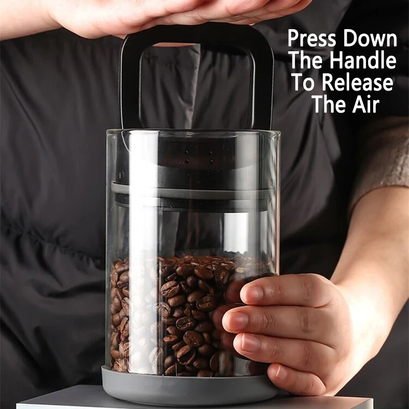 Tanques sellados al vacío para granos de café, almacenamiento de alimentos en la cocina, contenedor de vidrio transparente, recipiente para té a prueba de humedad, latas de mantenimiento fresco para el hogar