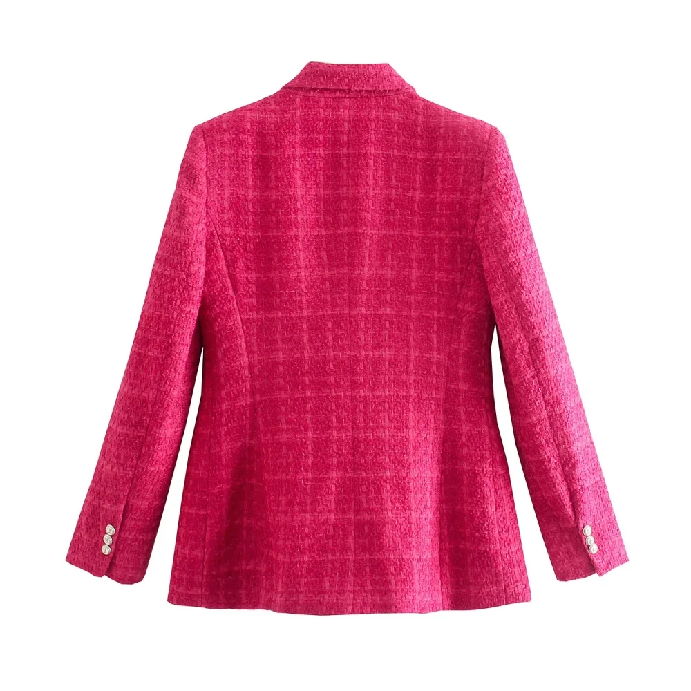 Traje texturizado solapa manga larga doble fila botón bolsillo decoración primavera y otoño nueva chaqueta de traje versátil para mujer