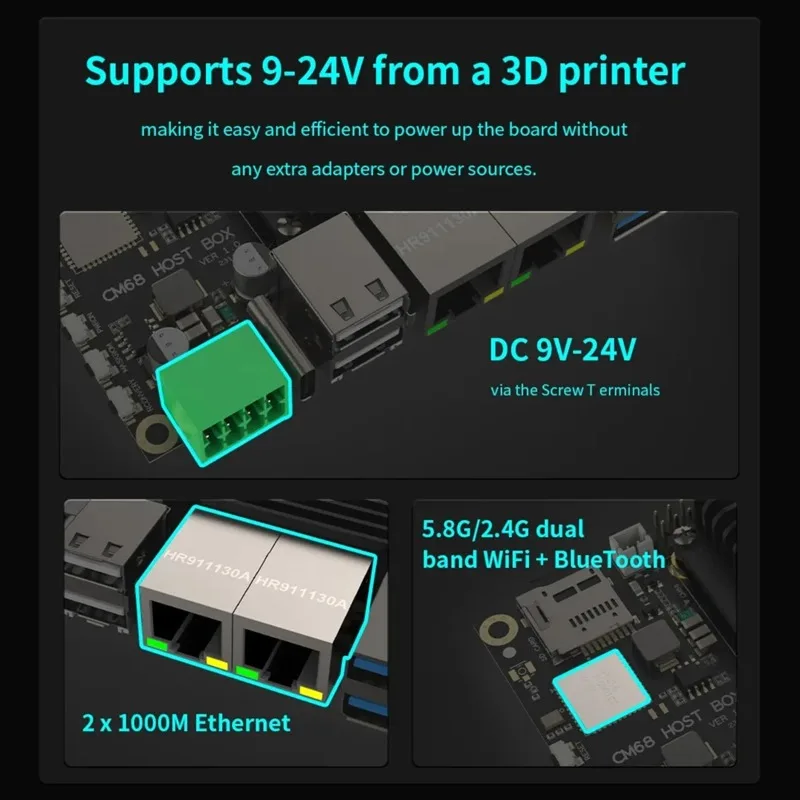 BaMas+ CM68 Host Box y Placa Central CM68 - Salida Compatible 2x1000M Ethernet 5xUSB - A55 CANBus para Klipper