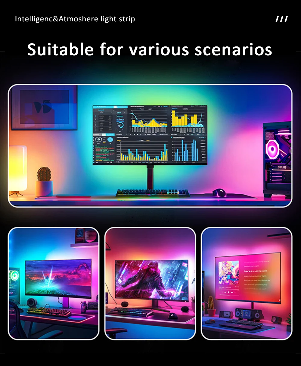 Tira de luces LED USB para PC de 24-34 pulgadas, Monitor de tira de luz de sincronización de ordenador, retroiluminación LED de pantalla RGB para decoración de ambiente de sala de juegos