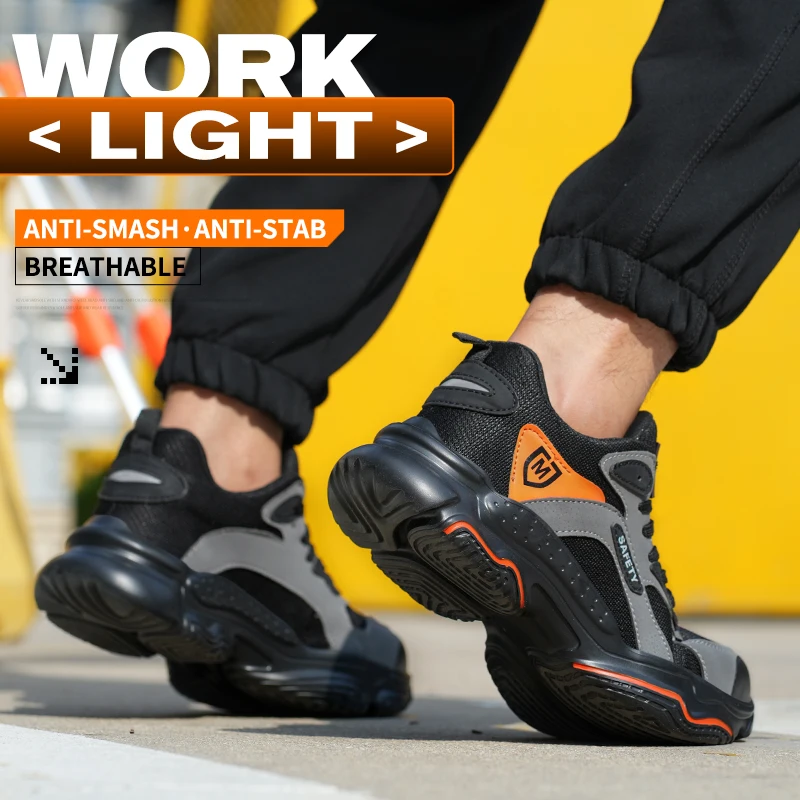 Zapatos de seguridad para el trabajo, zapatillas protectoras transpirables para el trabajo para hombre, zapatos de trabajo antipinchazos, zapatos deportivos exteriores con punta de acero para hombre