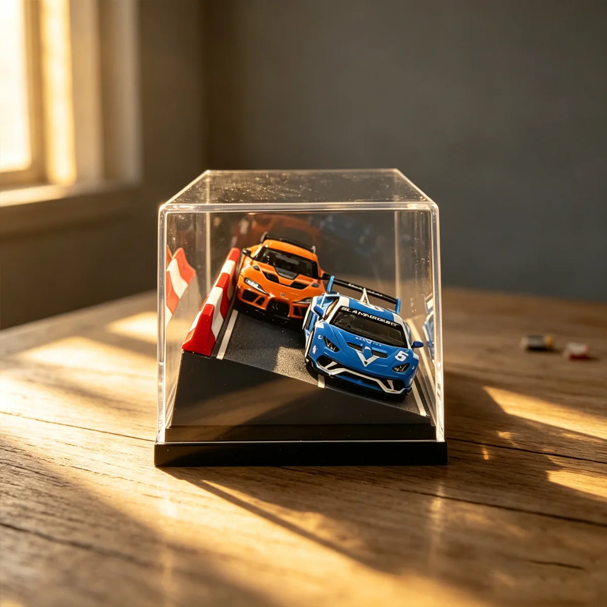 Modelo de Coche a Escala Pequeña, Escena de Pista de Carreras Simulada 1:64, Vitrina Acrílica, Caja de Almacenamiento Universal Hotwheels, Decoración de Escritorio, Adorno