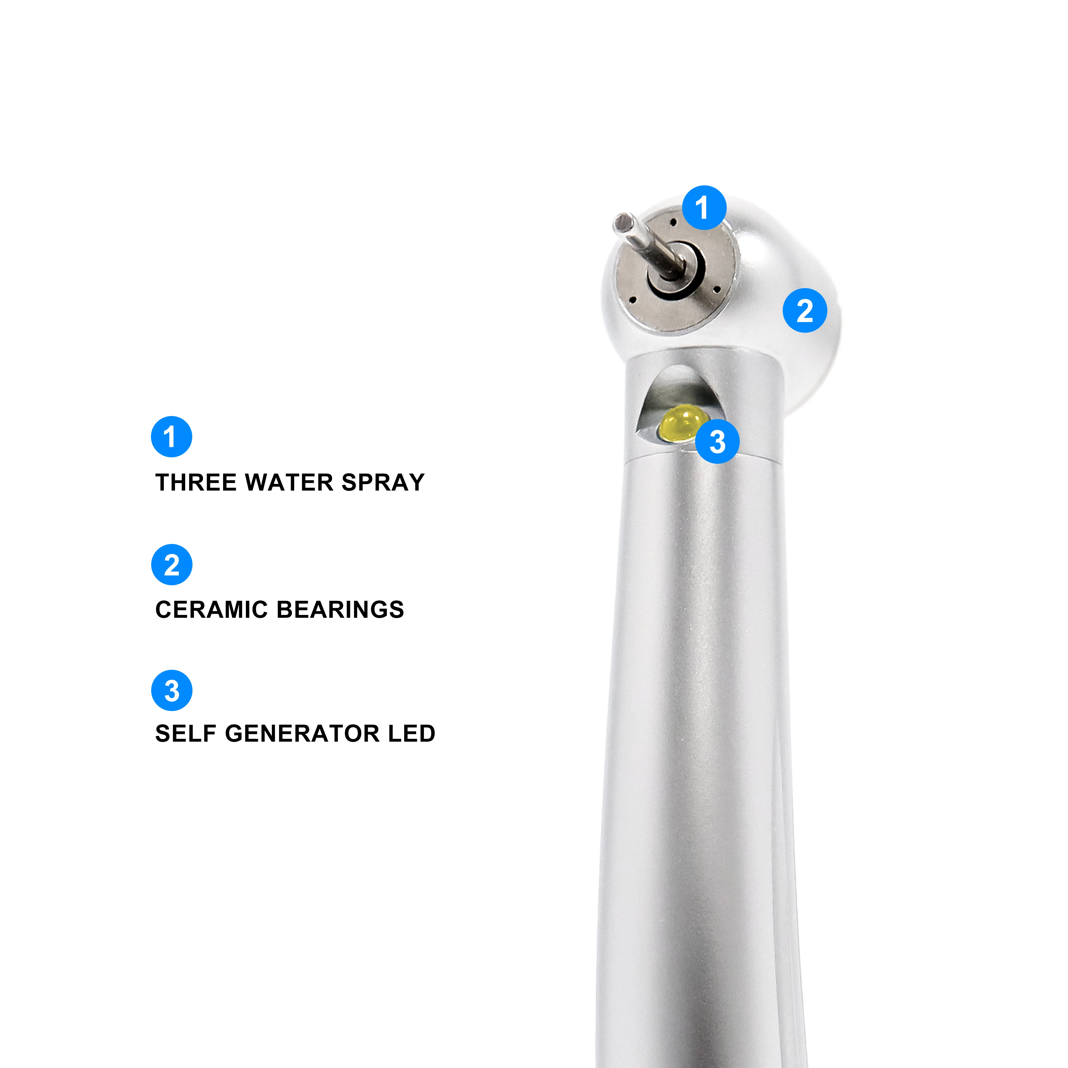 Pieza de mano Dental LED de alta velocidad, acoplador tipo E con Triple pulverización de agua de fibra óptica y taladro Dental de bajo ruido para odontología
