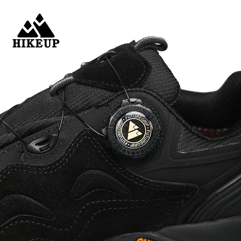 HIKEUP-Zapatos de cuero para hombre, zapatos para caminar al aire libre, zapatillas de deporte para senderismo turístico, zapatos para correr en montaña, tensor