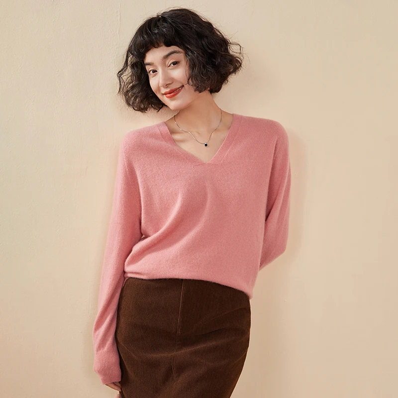 Otoño e Invierno nuevo suéter de cachemira para mujer 100% cachemira pura jersey de punto con cuello en V de manga larga Top de mujer superventas