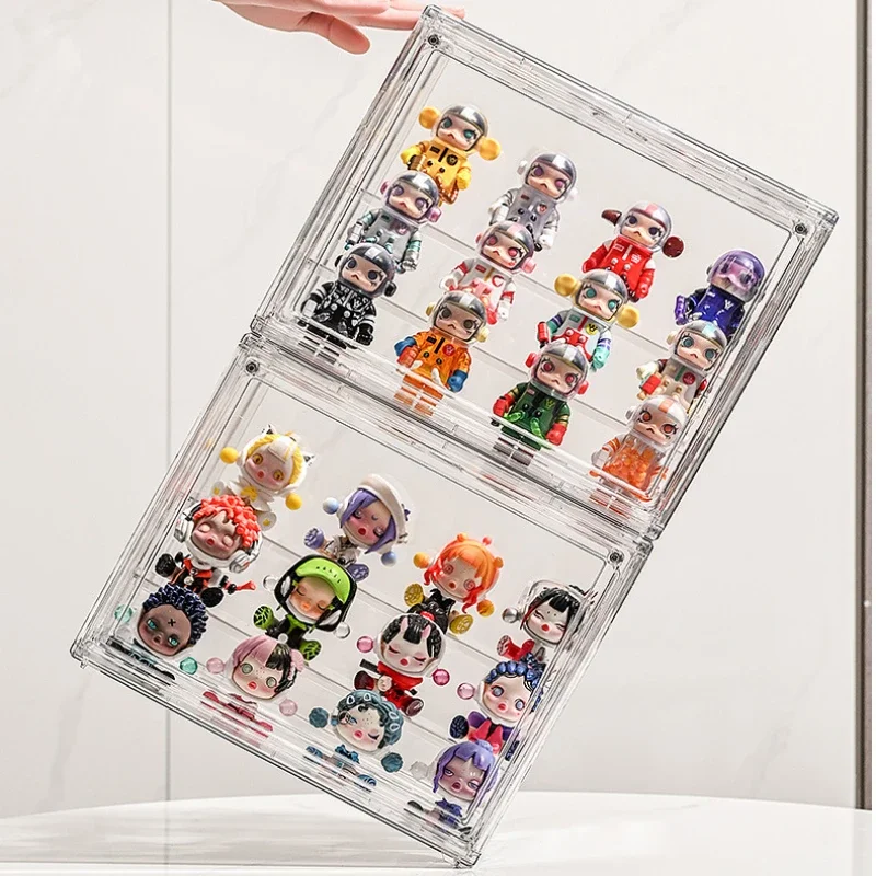 Caja de almacenamiento transparente de acrílico para figuras, caja de exhibición plegable para figuras, muñecas, caja organizadora de figuras de acción, 1/2/3/4 Uds.