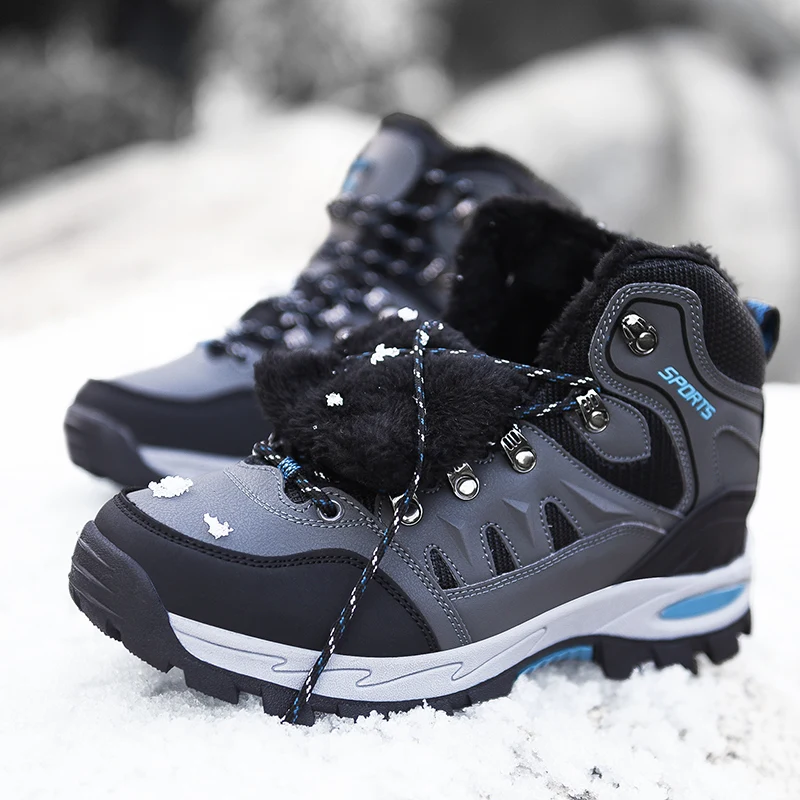 Botas de Senderismo de Gran Tamaño para Hombre y Mujer, Antideslizantes, con Cordones, para Escalada, Invierno, Negras, Cálidas, con Forro de Piel, Talla 42, Calzado de Trekking y Senderismo