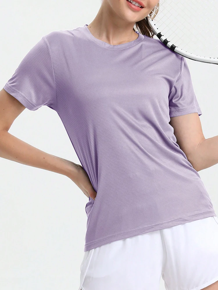 Camiseta deportiva ultraligera de secado rápido de Color sólido para mujer, ligera y transpirable, camiseta de compresión para gimnasio para correr