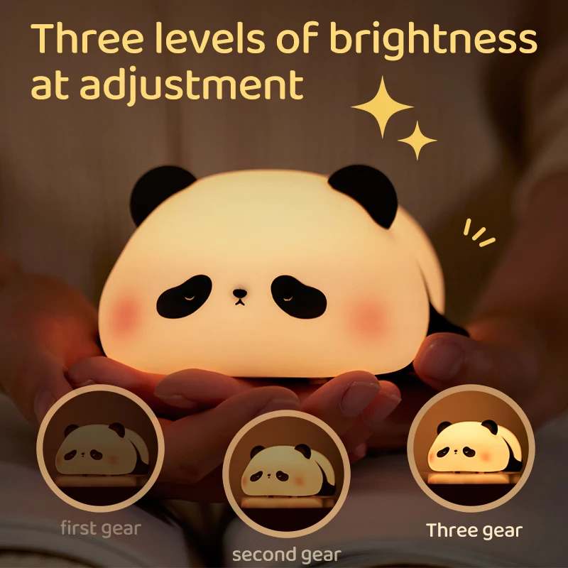 Luz LED nocturna de Panda, bonita luz nocturna de silicona, lámpara de noche táctil recargable por USB, lámpara de sincronización para dormitorio, decoración, regalo para niños
