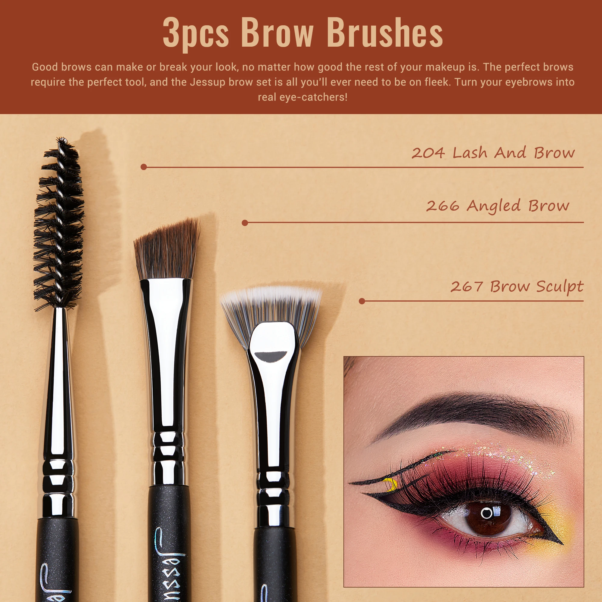 Jessup-Juego de brochas de maquillaje profesional para ojos, pincel de mezcla de ojos sintético, sombra de ojos, sombra de cejas, sombra de arrugas, T341