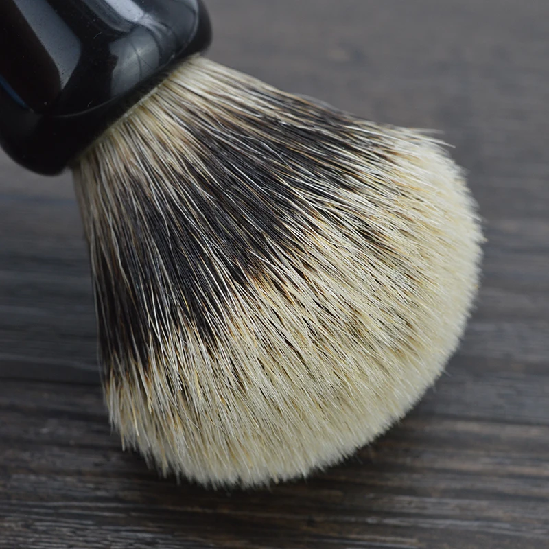 DSCOSMETIC Brocha de Afeitar para Hombre con 2 Bandas, Pelo Natural y Mango de Resina Negra