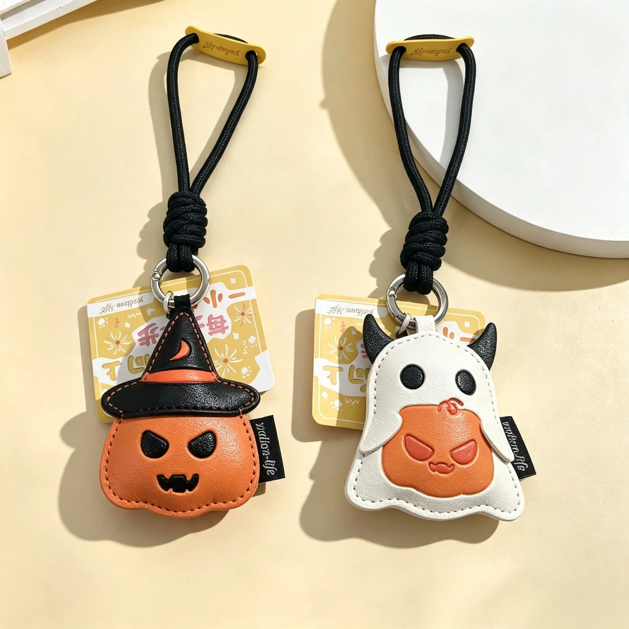 Llavero con Colgante de Fantasma de Calabaza, Adorno de Bolsa de Dibujos Animados, Llavero Compacto de PU para Bolsas, Fiestas de Halloween y Viajes de Vacaciones