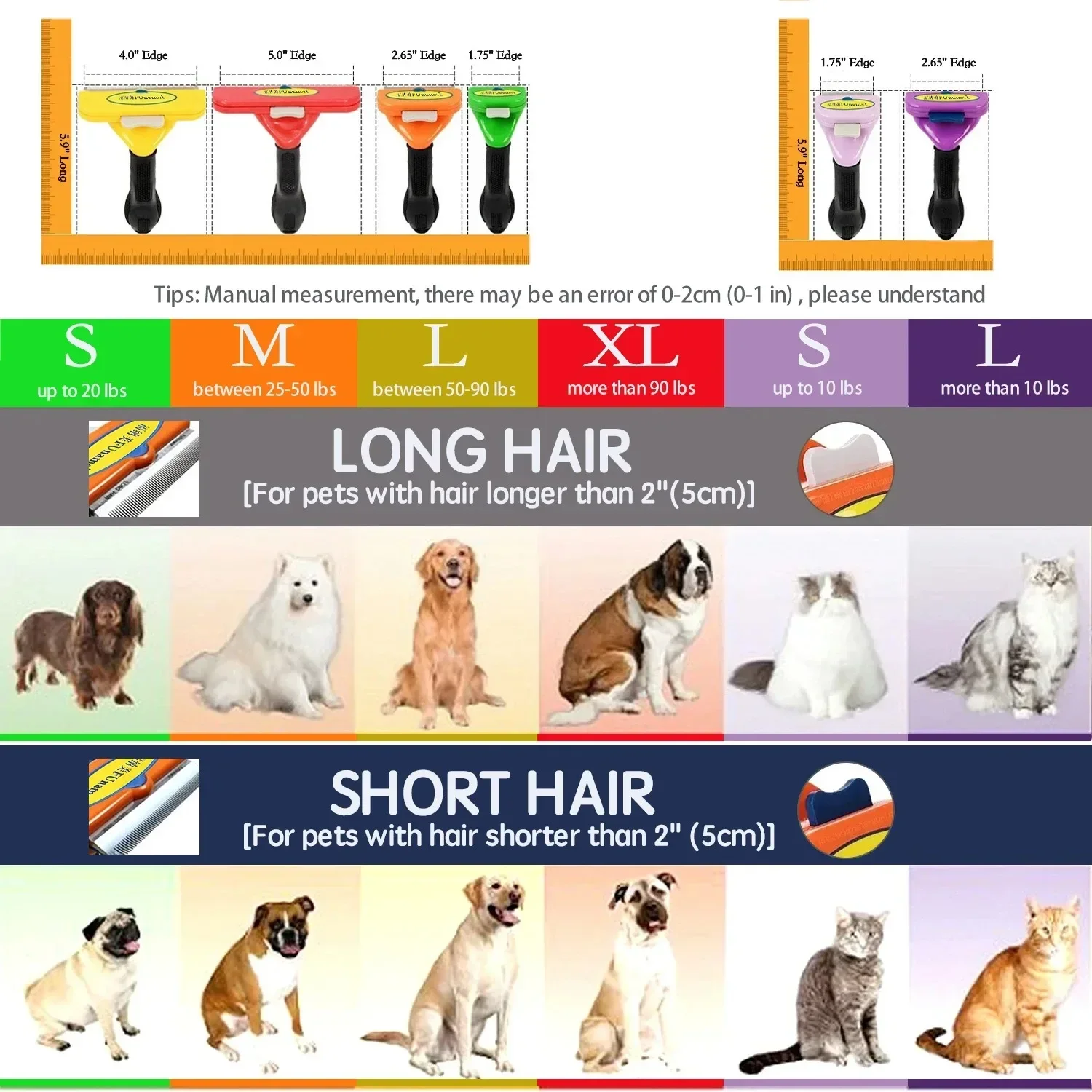 Peine de depilación para perros grandes, cepillo para perros grandes, cepillo de aseo para mascotas, peine para gatos, peine de masaje para perros, removedor de pelo para gatos, limpieza y aseo