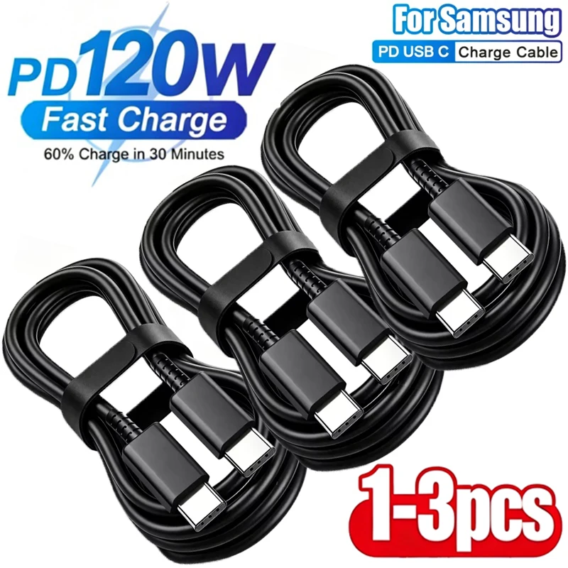 Cable de Carga Rápida USB Tipo C a C de 120W (3 Piezas) para Samsung Galaxy S22 S23 S24 S25 Plus Note Ultra A53 A54, Cable de Datos y Carga