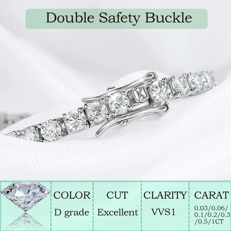 Smyoue-pulsera de tenis de moissanita auténtica de 2-6,5mm para mujer, regalo de Navidad, joyería de boda de 100% Plata de Ley 925 chapada en platino