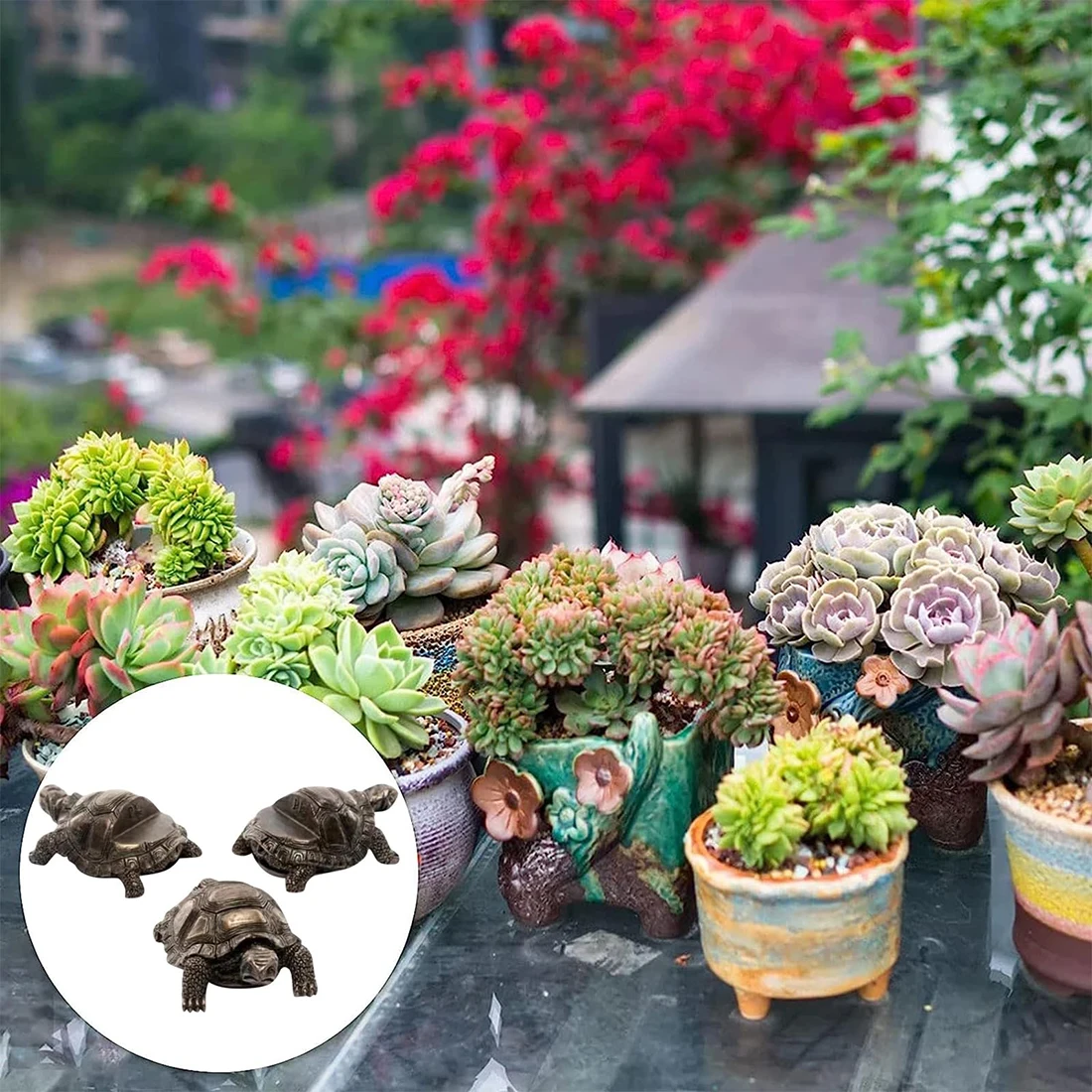 Juego de 3 pies para macetas, pies decorativos para macetas artesanales de resina de tortuga/perro/rana/gato, Base para maceta con estatua de Animal pequeña de 5,5 cm