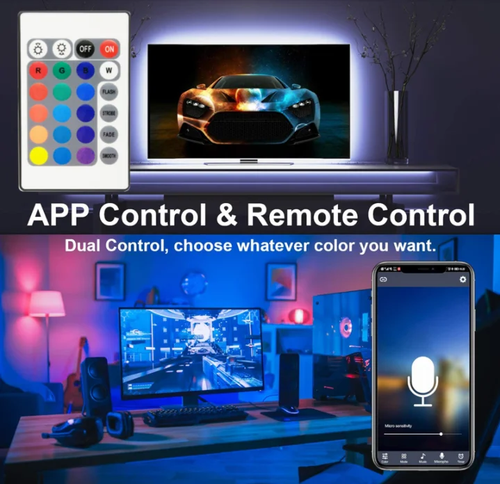 Tira de LED USB de 5V CC, 1 metro, 5050, impermeable, RGB, flexible, 50 cm, 1 m, 2 m, con control remoto de 17 teclas para fondo de TV