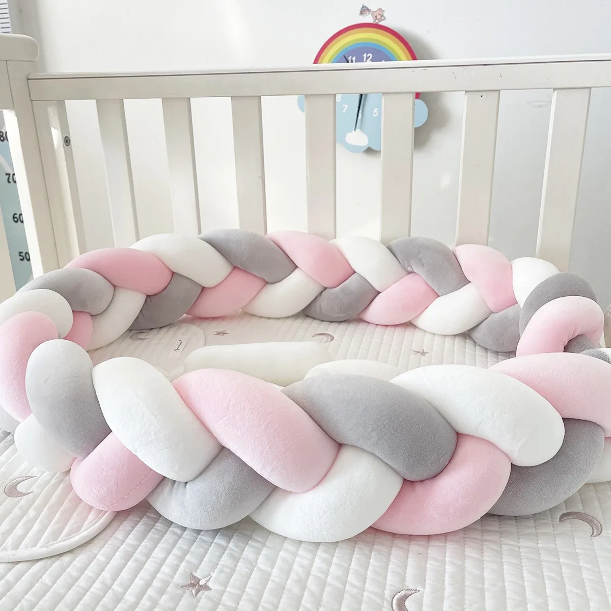 Protector de Cuna para Bebé, Protector de Cuna para Decoración de Habitación, Trenza de Cama, Cojín de Nudos para Cuna de Bebé