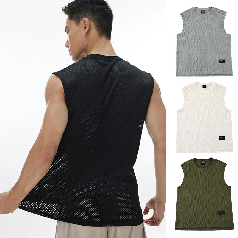 Chaleco deportivo informal suelto para hombre, camiseta sin mangas transpirable de malla para baloncesto y Fitness, camiseta inferior para correr, camiseta sin mangas para maratón