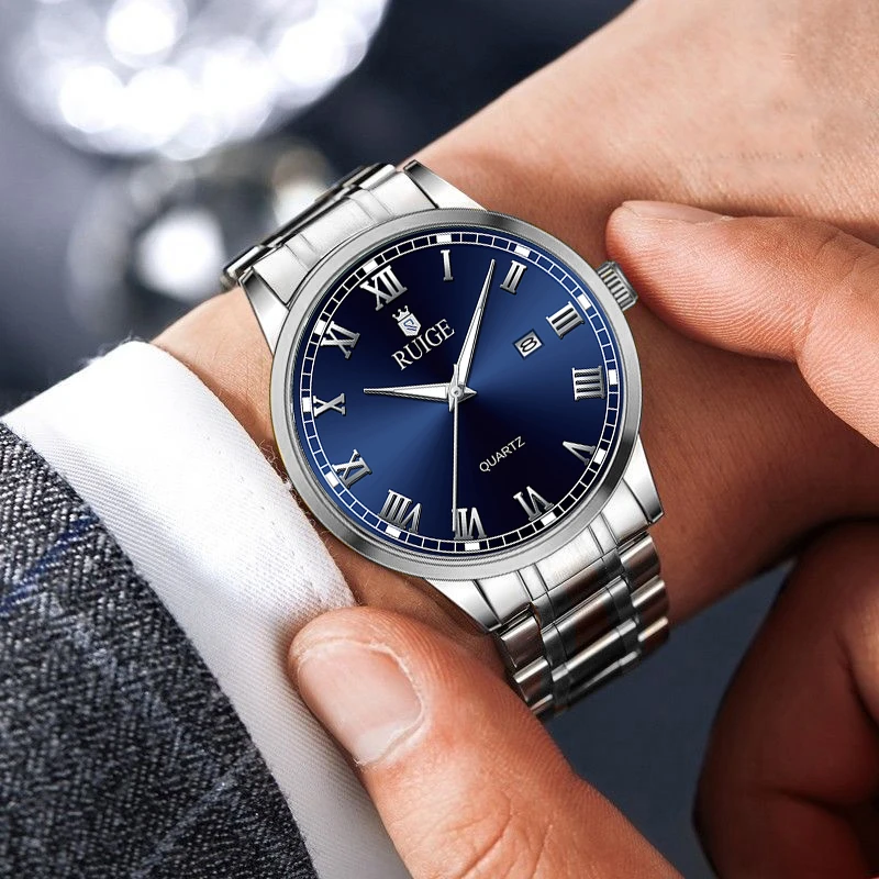 RUIGE reloj de moda para hombre, reloj minimalista a escala romana, reloj famoso con brillo nocturno, resistente al agua, de moda
