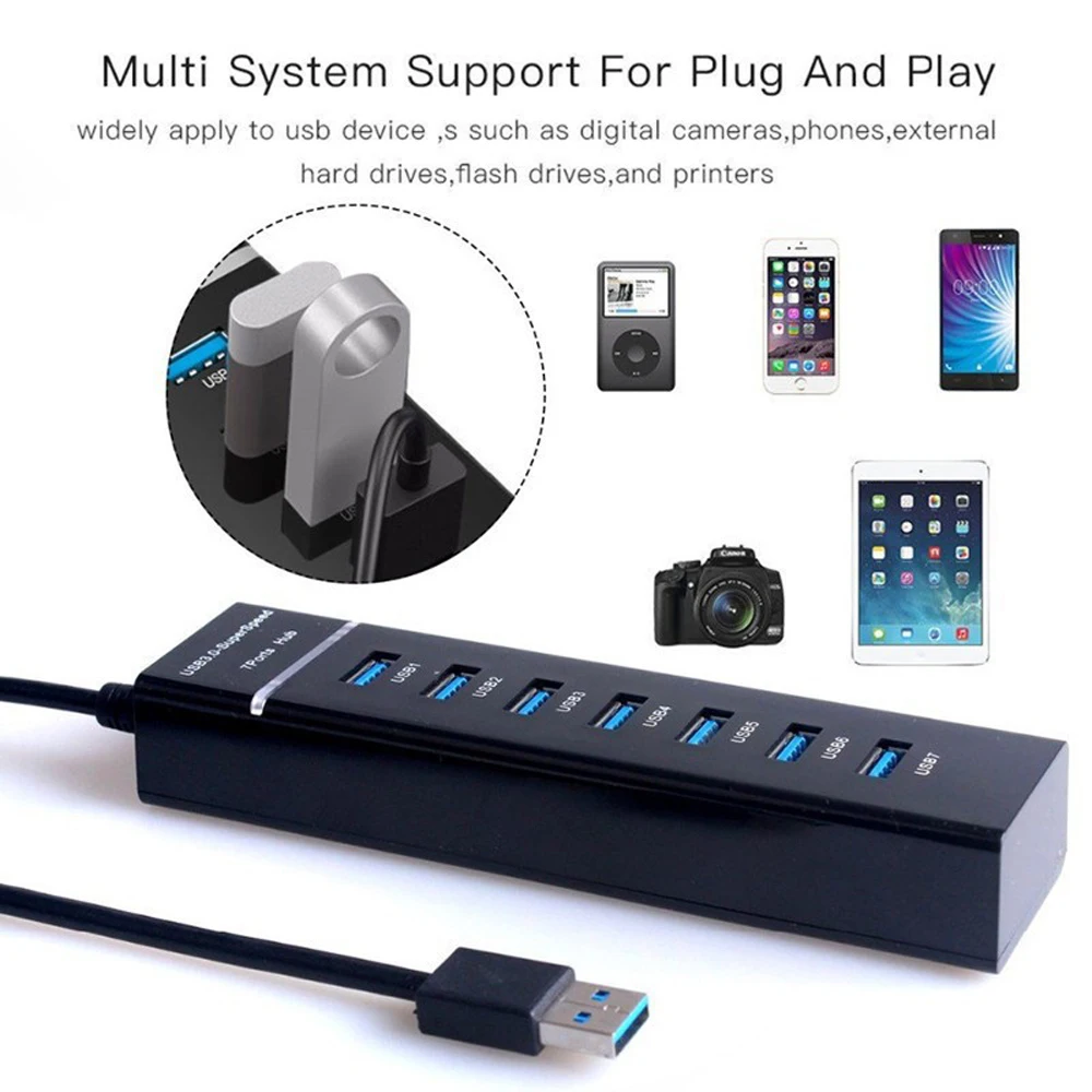 Cable adaptador divisor USB 3,0 de 4/7 puertos, longitud de 30/120cm para PC de escritorio, Mac, portátil, teclado, ratón, disco duro móvil
