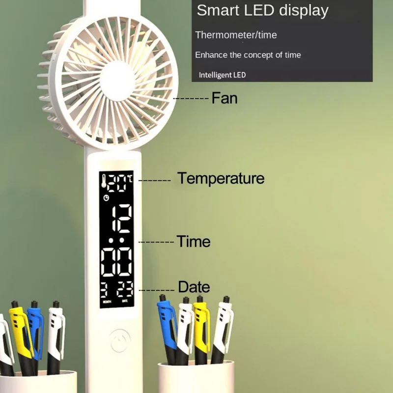 Lámpara de mesa recargable para estudio, lámpara de escritorio, luz de lectura, luz de mesa Led con ventilador, lámpara de lectura de pantalla de reloj Led