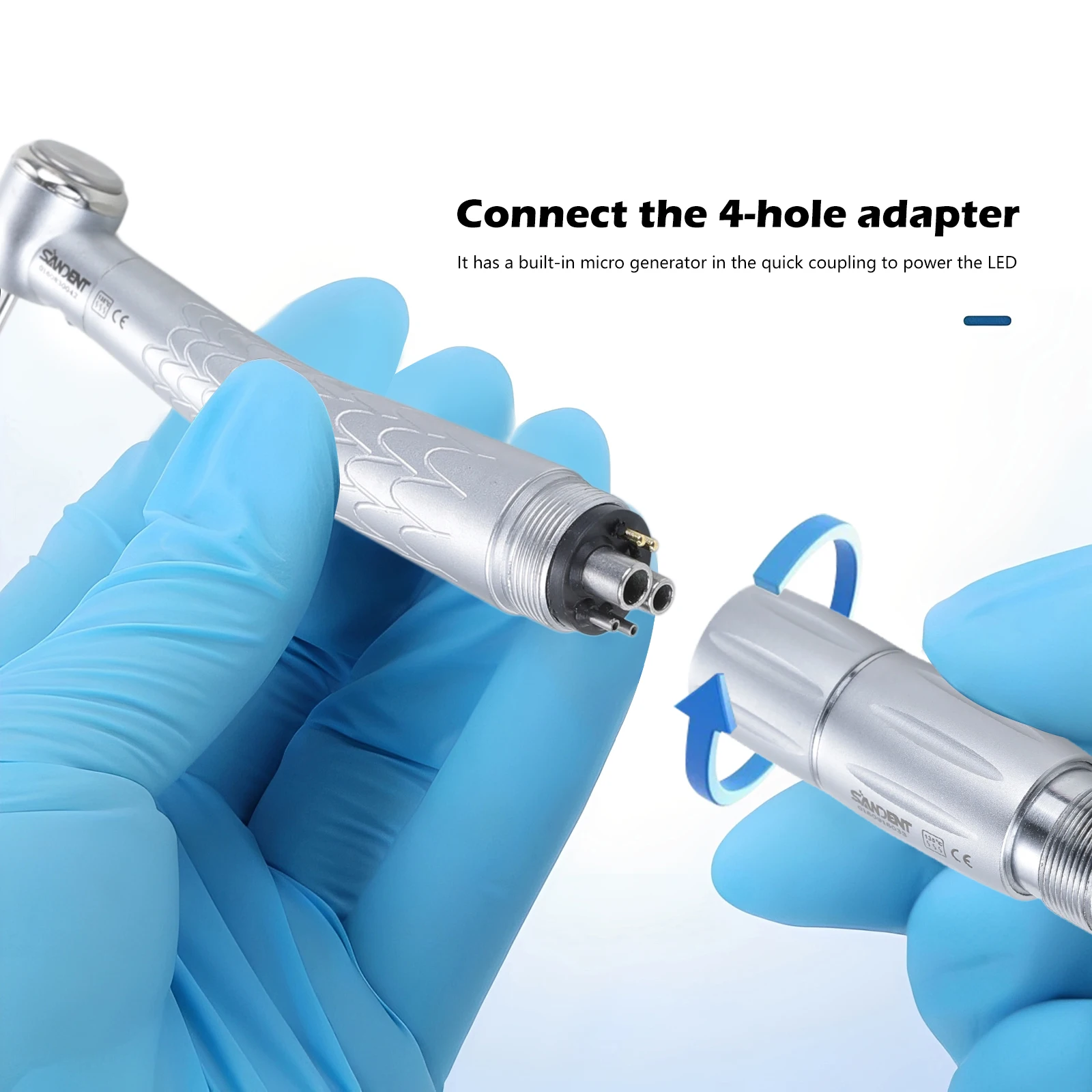 Kit de Pieza de Mano Dental Sandent LED con Generador Electrónico de Alta Velocidad, Cabezal Estándar/Grande/45 Grados, Convertidor de 6 a 4