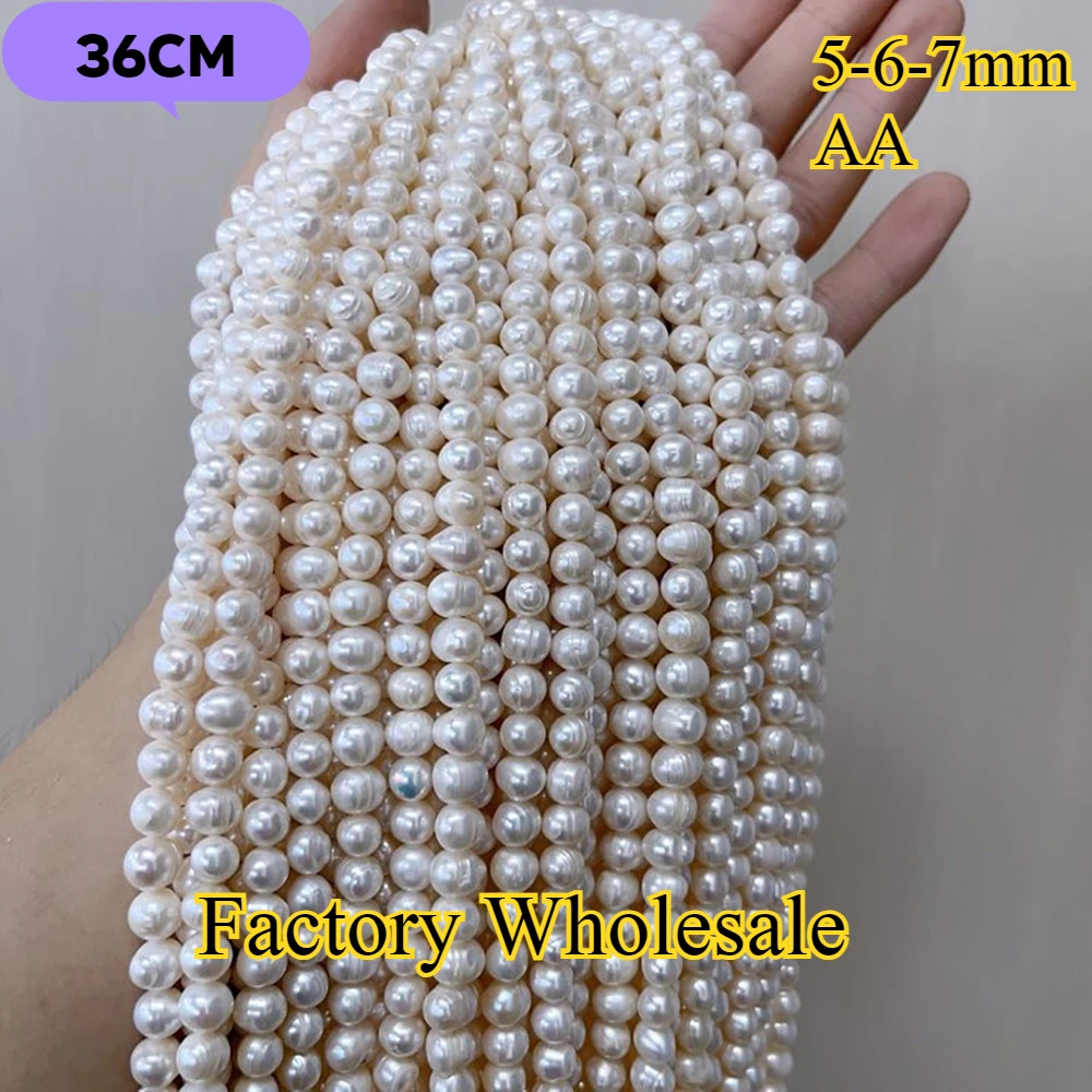 5-6-7mm AA Radiant blanco redondo fino Natural perla de agua dulce cuentas aisladas joyería hacer DIY collar pulsera accesorios mujeres