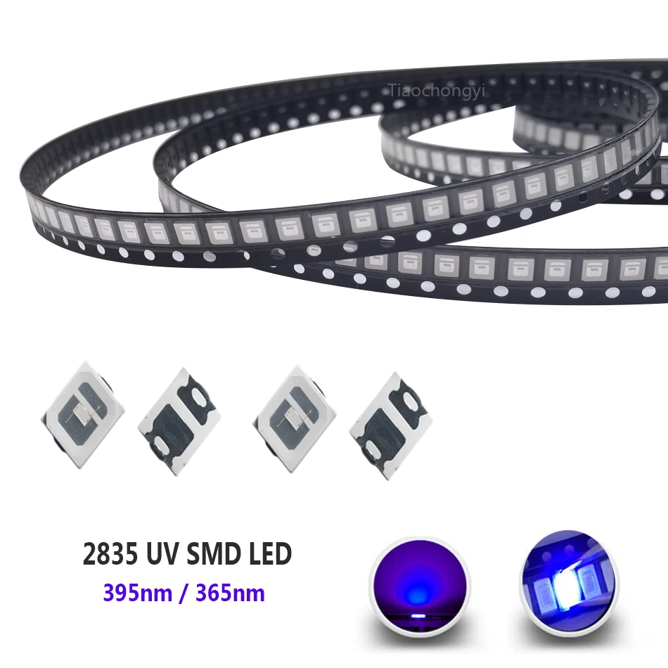 Lámparas de chip de luz ultravioleta púrpura SMD 2835 3528, 0,5 W, 0,2 W, 395 nm, 365 nm, diodo emisor de luz LED, bombilla LED.