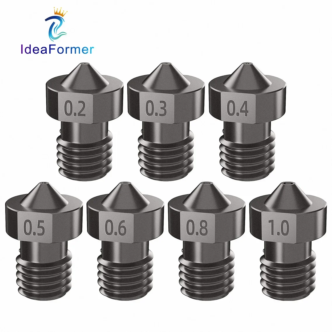 Boquilla V6 de acero endurecido, 0,2/0,4/0,6/0,8/1mm, filamento de 1,75mm, boquilla de impresora 3D M6 para extrusora Ender 3 Hotend Titan Prusa I3 MK3