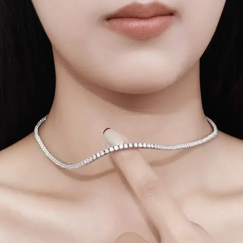 Collar de plata de ley 925, collar de cadena de circón, joyería de compromiso Simple a la moda para mujer, 2MM/4MM 40-50CM
