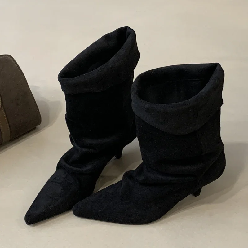 Aneikeh moda estilo callejero botines Vintage Mujer invierno puntiagudos Zapatos finos De tacón bajo Botas cortas Zapatos De Mujer