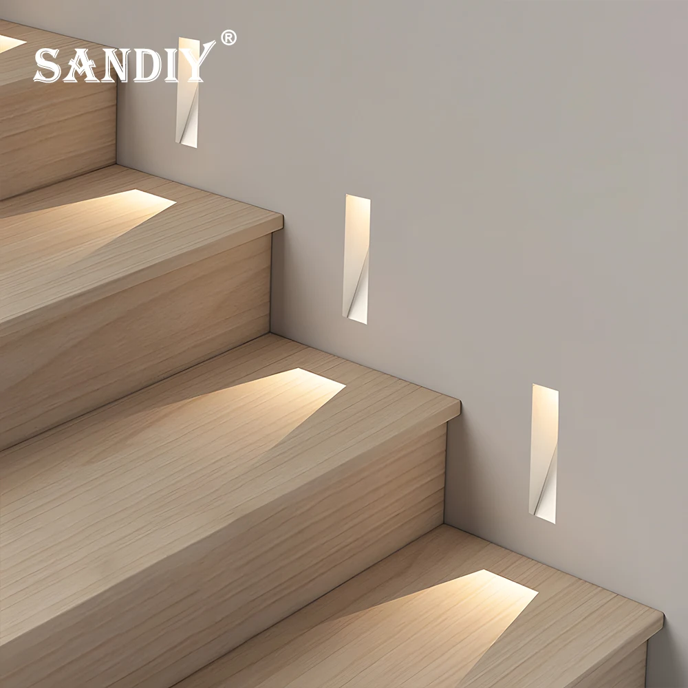 SANDIY Lámpara empotrable de pared con sensor Detector de movimiento Iluminación de escalera sin marco para la decoración del hogar Corrido Vestíbulo Cocina Balcón Empotrable de lujo Luminaria de aluminio Blanco/Negro
