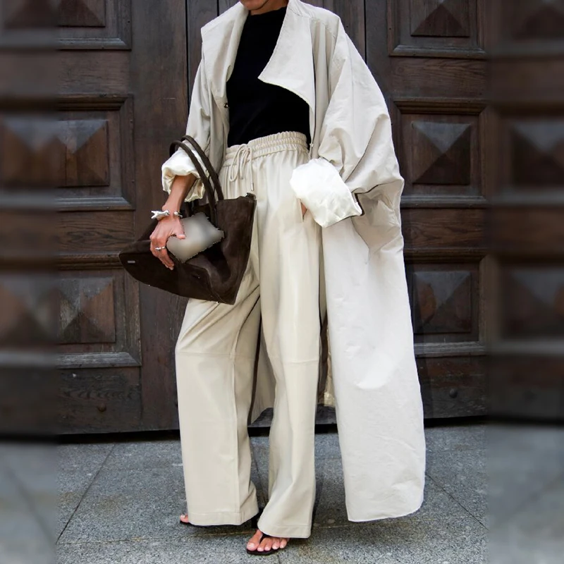 Gabardina Maxi Oversize con Cuello Convertible para Mujer, Botones a Presión, Manga Dolman, Bolsillos de Parche, Ropa Exterior, Nueva Chaqueta de Gabardina para Dama
