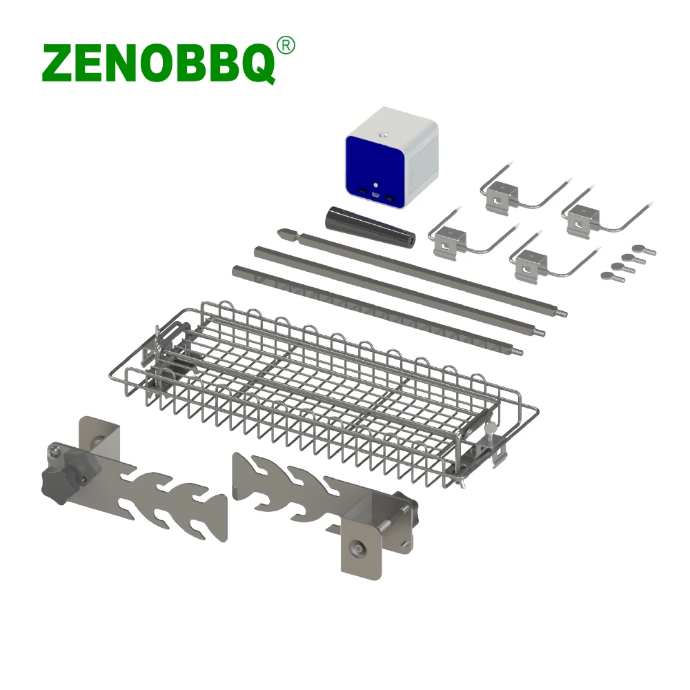 ZENOBBQ-cesta giratoria para asador, parrilla de pescado, escupir para barbacoa, estante automático para carne, accesorios para asador de ajuste de longitud libre para hornear