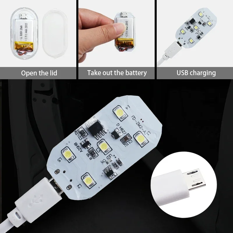 Luces LED para puerta de coche, interruptor magnético, luz de advertencia de bienvenida recargable, luz para habitación de almacenamiento anticolisión Interior de coche, 2 uds.