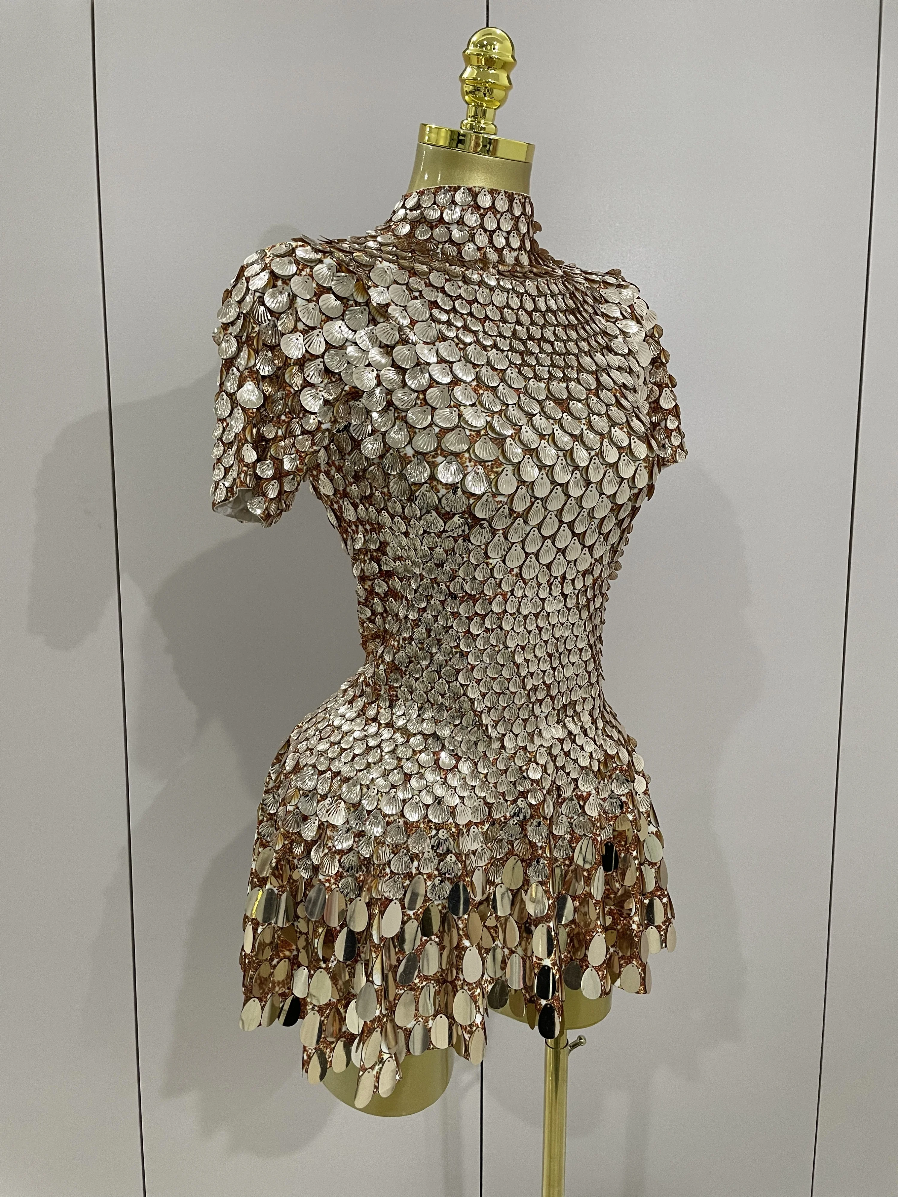 Body de lentejuelas de concha brillante de alta calidad, vestido Sexy para mujer, ropa de actuación de baile en club nocturno, vestidos de fiesta de cumpleaños de lujo