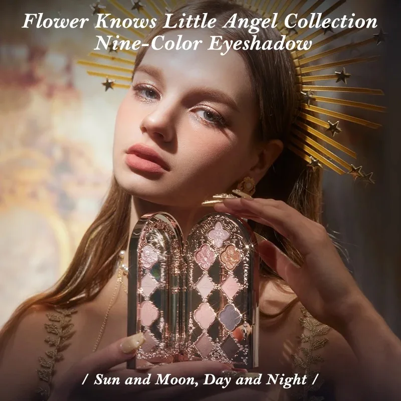 Paleta de sombras de ojos Little Angel Flower Knows, paleta de maquillaje con purpurina para ojos, sombra de ojos de 9 colores de larga duración para niñas y mujeres