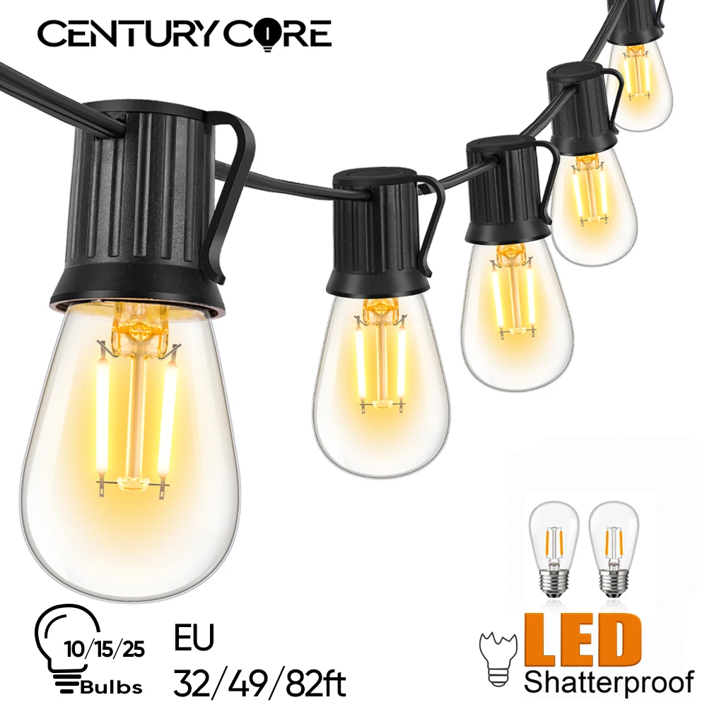 Guirnalda Led de plástico S14 E27 220V guirnalda de luces de la UE inastillable impermeable conectable jardín al aire libre guirnalda decorativa de Año Nuevo