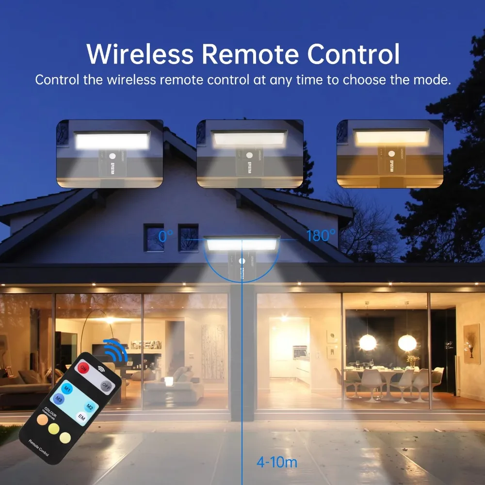 90LED Luces solares al aire libre Sensor de movimiento Luz de inundación de seguridad impermeable 3 colores 4 modos para jardín patio