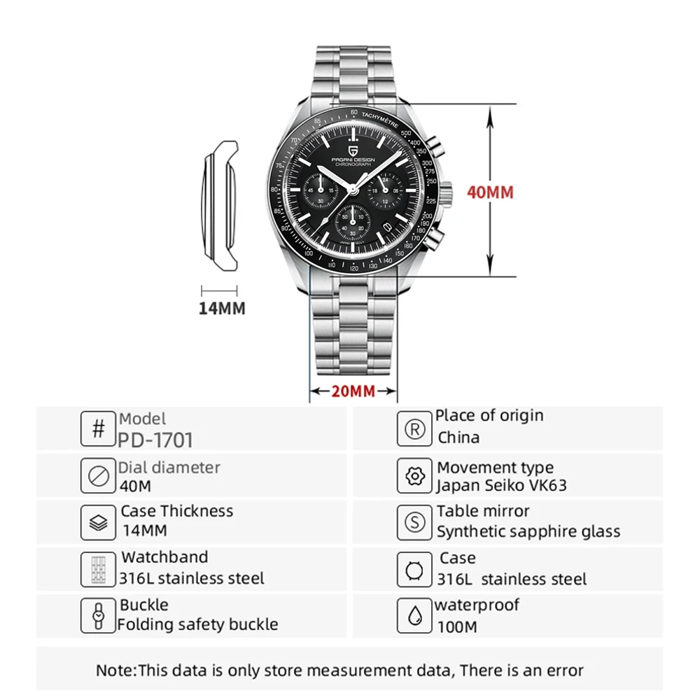 PAGANI DESIGN 2026 relojes de luna nueva para hombre, reloj de cuarzo de lujo para hombre, cronógrafo VK63 AR, espejo de zafiro, bisel de cerámica luminoso