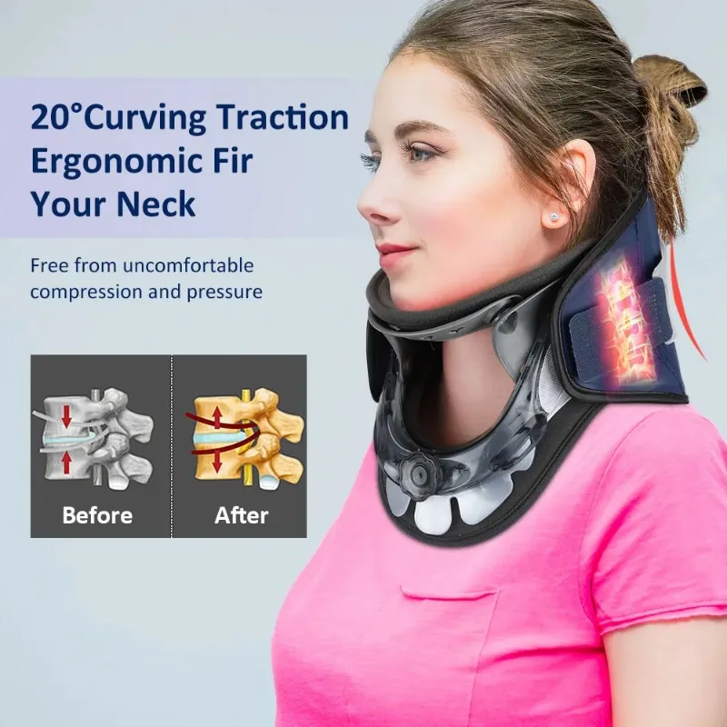 Dispositivo de tracción Cervical inflable, Collar de corrección de columna vertebral ajustable, bomba de aire, soporte de estiramiento del cuello, Brace, alivio del dolor