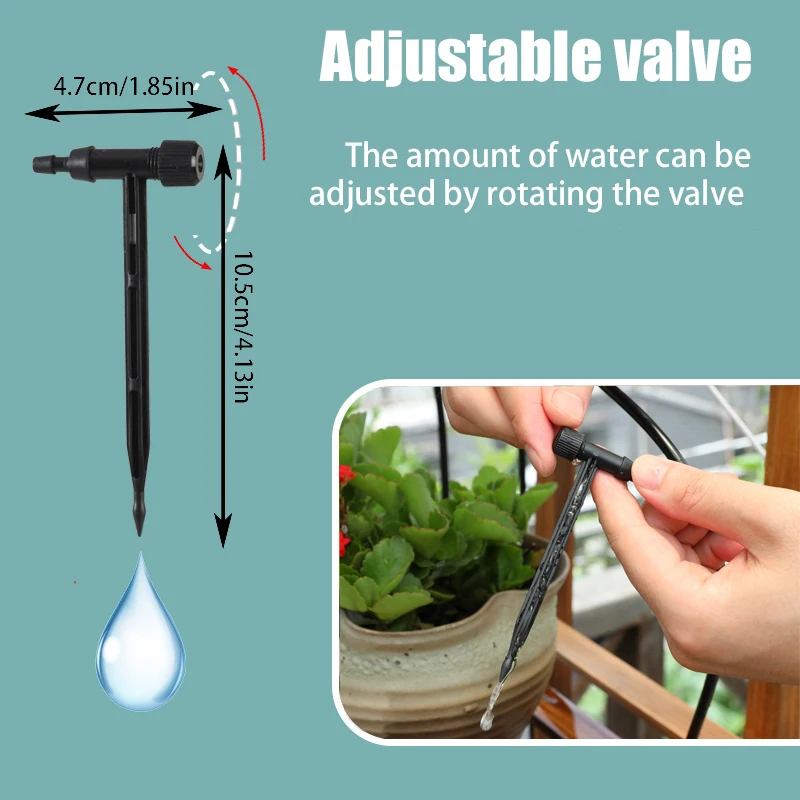 Kit de riego por goteo con válvula ajustable, dispositivo de riego de plantas en maceta, manguera de 4/7mm, ahorro de riego, microdripper para invernadero, color negro