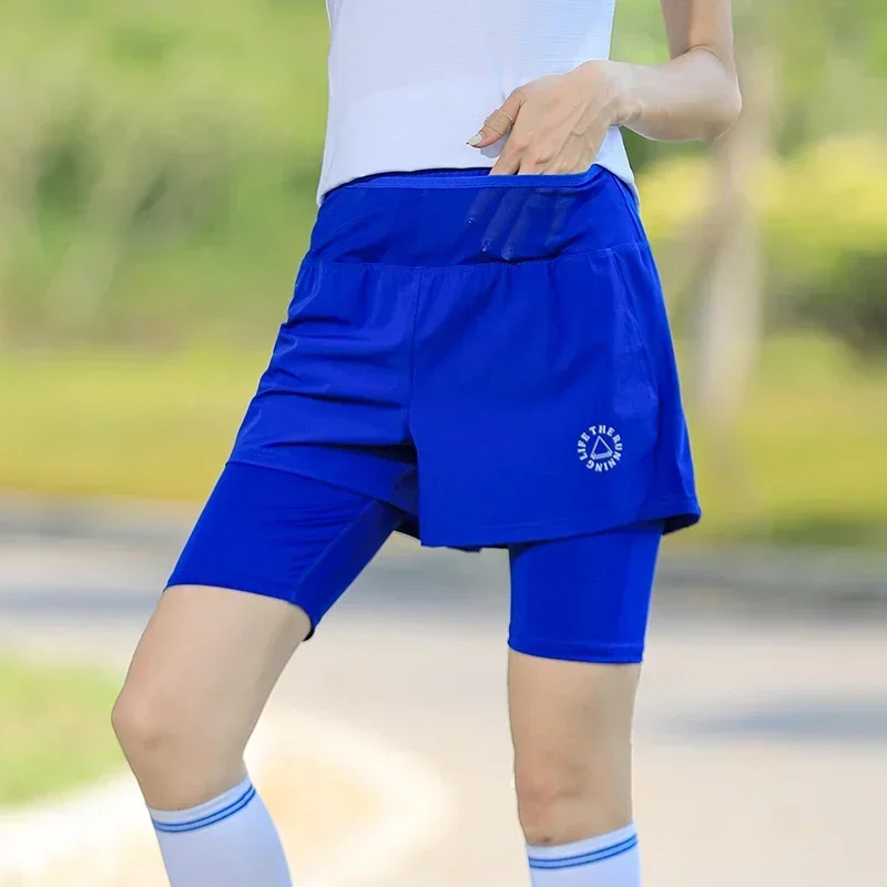 Pantalones cortos de cintura alta para mujer, ropa deportiva 2 en 1 para entrenamiento, Yoga y gimnasio